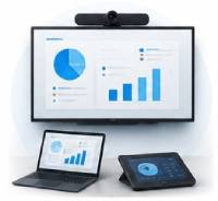 professional display, tablet and laptop showing analytics