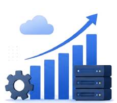 blue graph showing growth behind a server