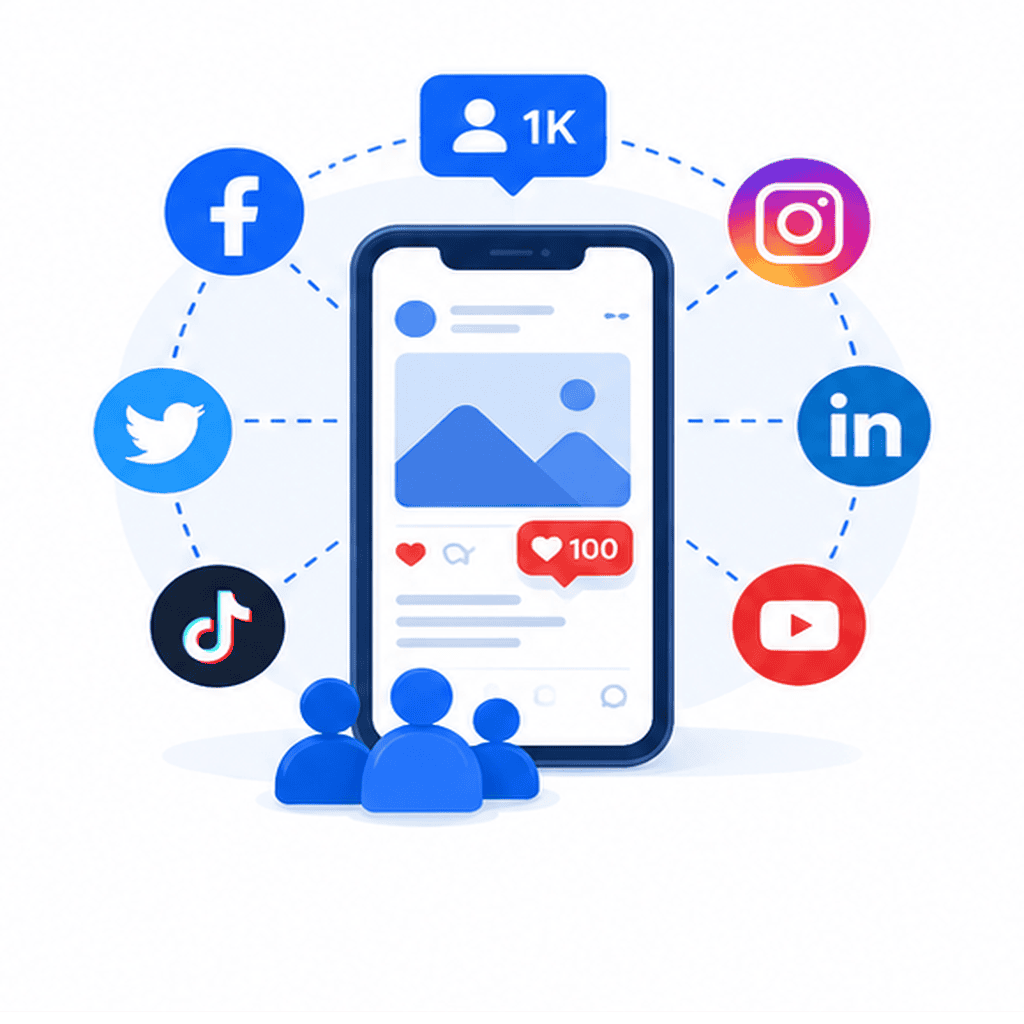 smart phone connected to different social media platforms