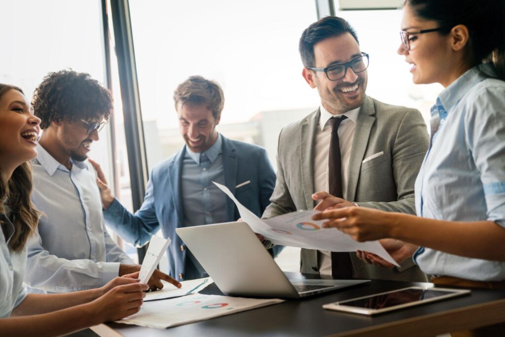Productive employees in a meeting