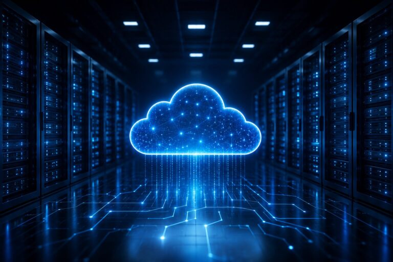 digital cloud in a server room