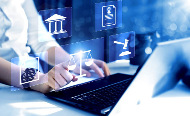 person selecting a law scale with a laptop
