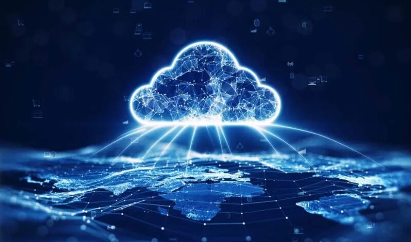 digital cloud connecting to different parts of the world