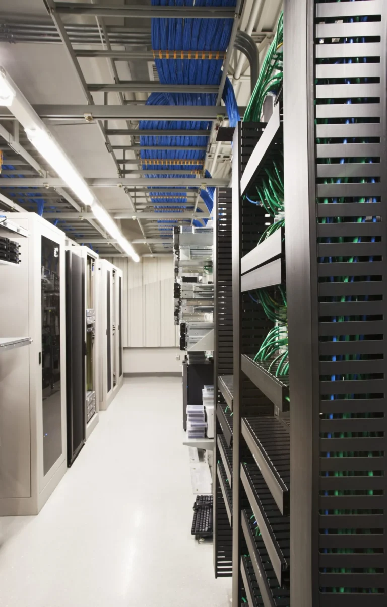 server room with white server racks