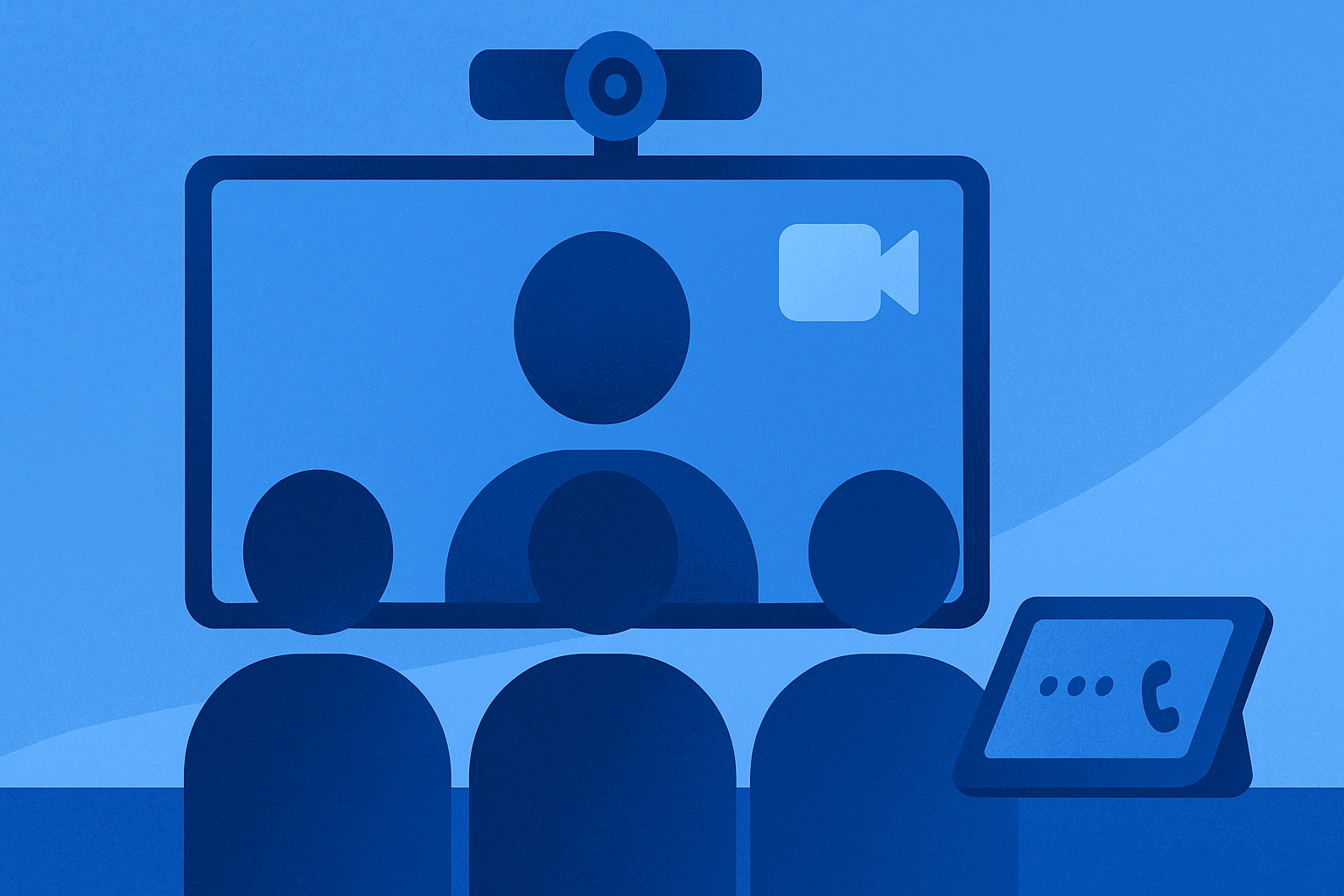 Blue Conference Rooms Systems Visual multiple people on a group video call