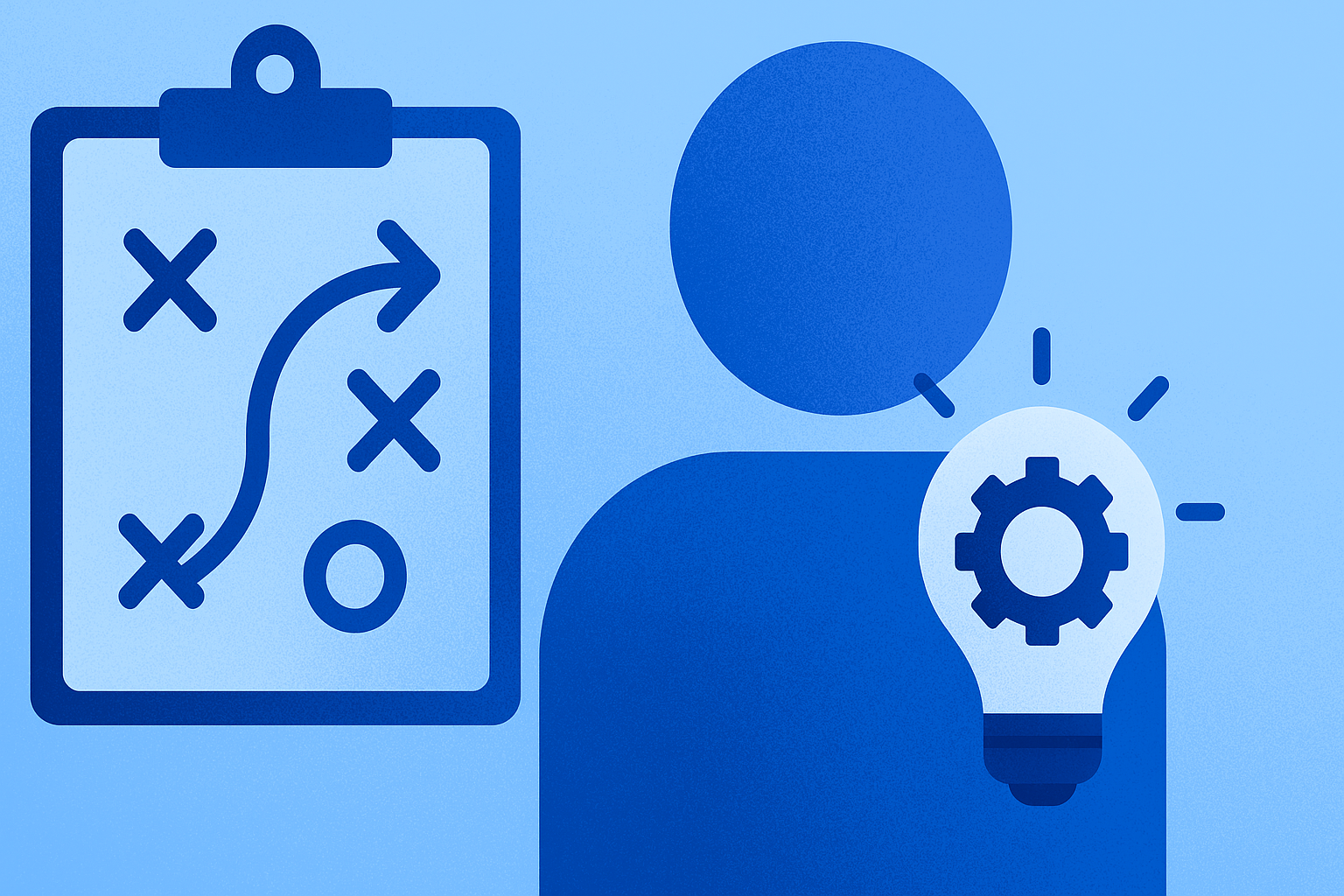 Blue IT Strategy Consulting Visual Person with a Clipboard and Ideas