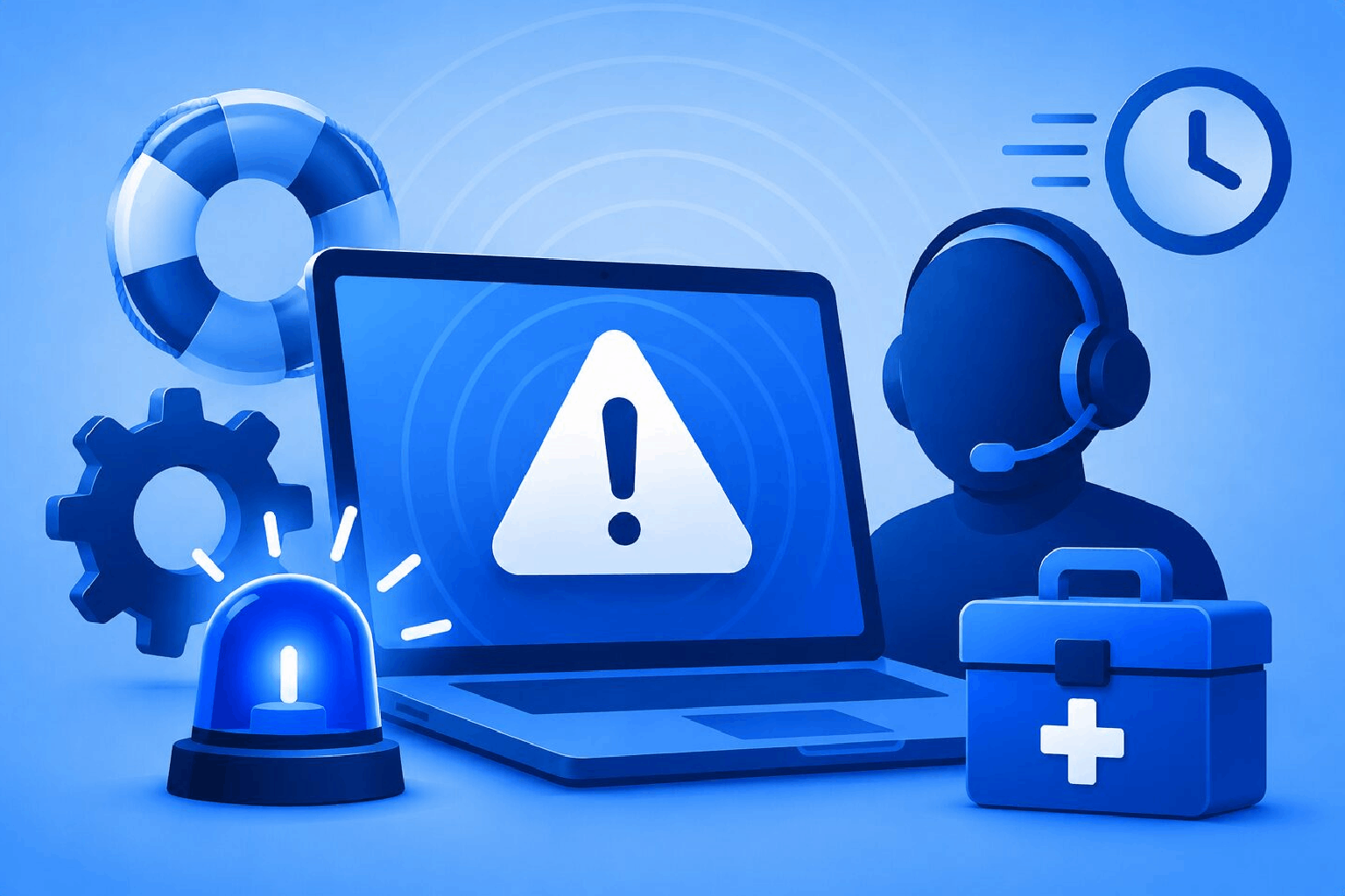 Blue Emergency IT Visual With warning signs and alerts